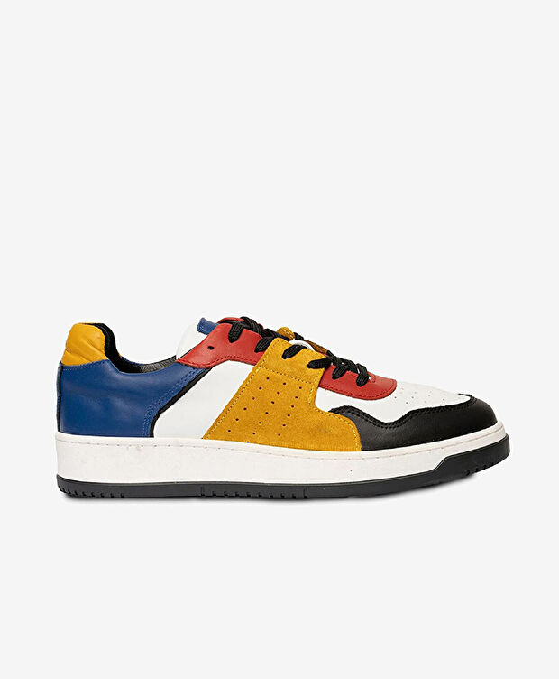 Erkek Beyaz Sarı Siyah Mavi Hakiki Deri Sneaker Ayakkabı - 1