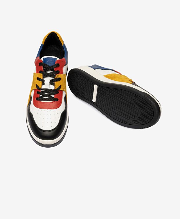 Erkek Beyaz Sarı Siyah Mavi Hakiki Deri Sneaker Ayakkabı - 5