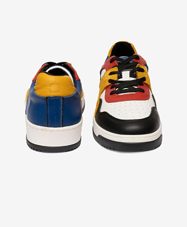 Erkek Beyaz Sarı Siyah Mavi Hakiki Deri Sneaker Ayakkabı - 6