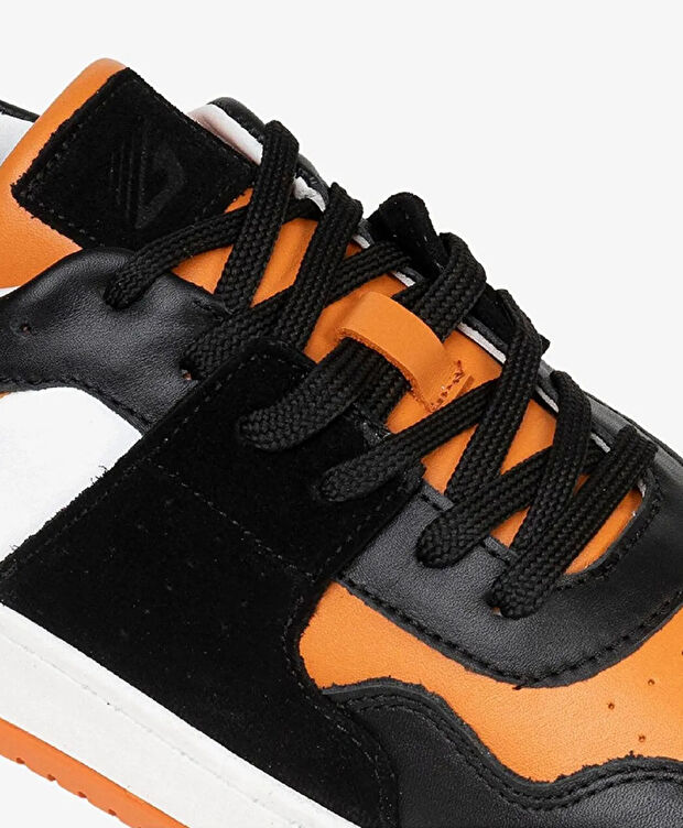 Erkek Siyah Turuncu Beyaz Hakiki Deri Sneaker Ayakkabı - 4