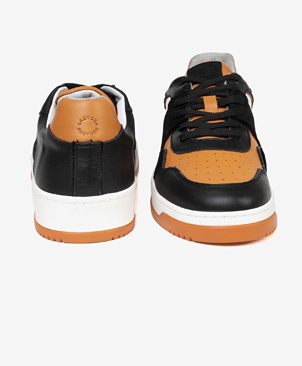 Erkek Siyah Turuncu Beyaz Hakiki Deri Sneaker Ayakkabı - 6