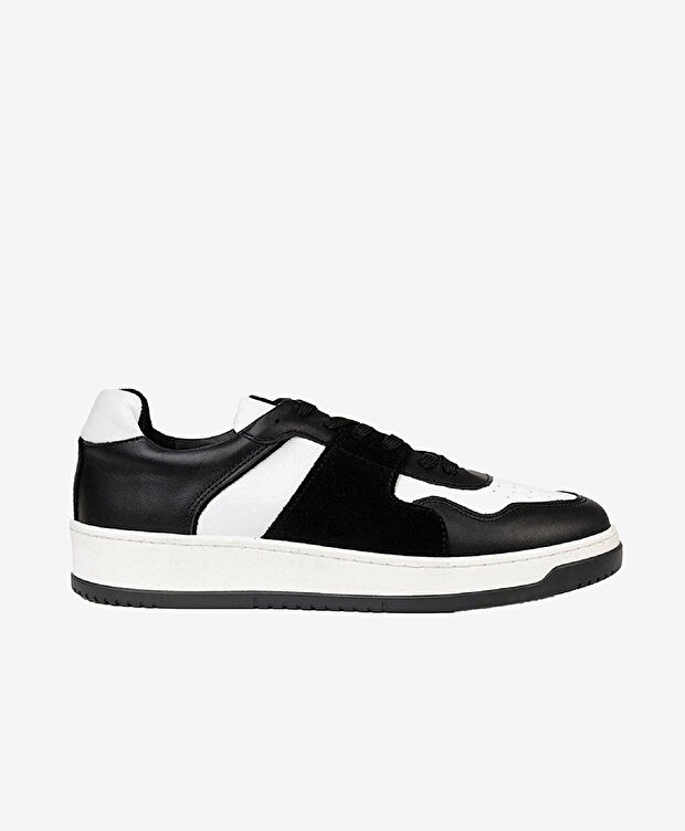 Erkek Siyah Beyaz Hakiki Deri Sneaker Ayakkabı - 1