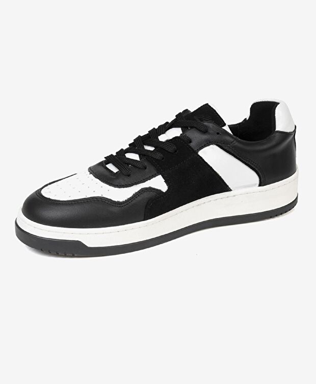 Erkek Siyah Beyaz Hakiki Deri Sneaker Ayakkabı - 2