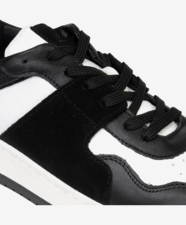 Erkek Siyah Beyaz Hakiki Deri Sneaker Ayakkabı - 4