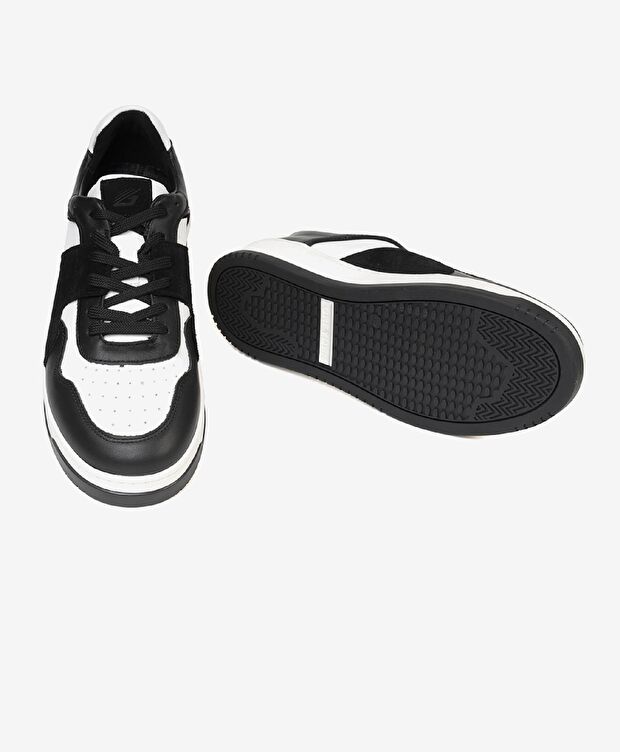 Erkek Siyah Beyaz Hakiki Deri Sneaker Ayakkabı - 5