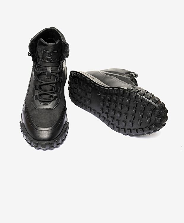 Erkek Siyah Hakiki Deri Memory Foam Taban Sneaker Bot - 5