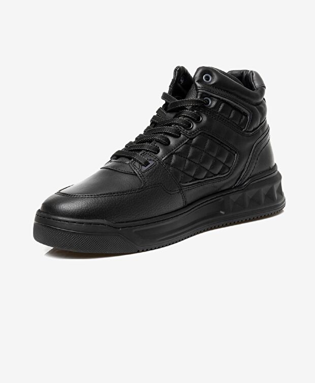 Erkek Siyah Hakiki Deri Sneaker Bot - 2