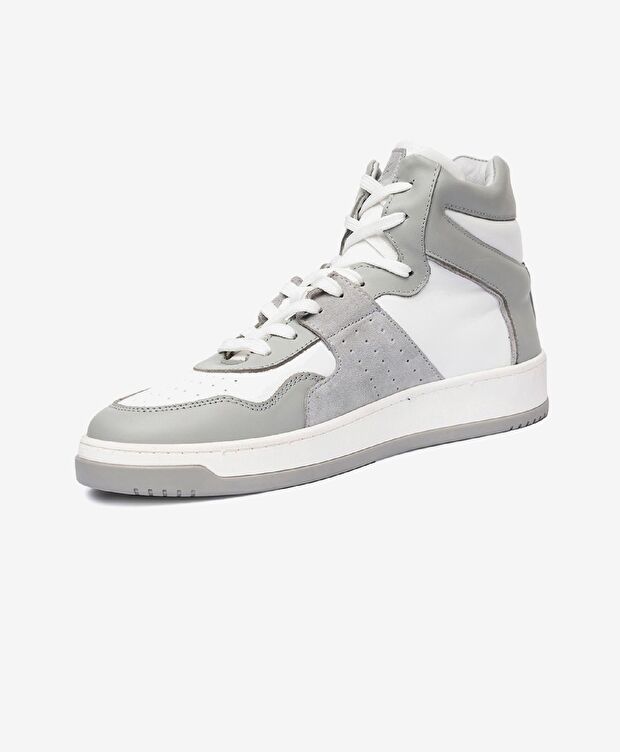 Erkek Gri Beyaz Hakiki Deri Termo Taban Sneaker Bot - 2