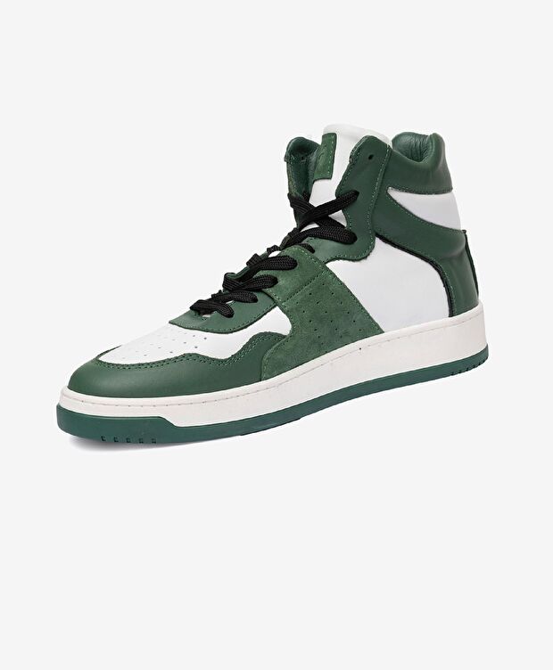 Erkek Yeşil Beyaz Hakiki Deri Sneaker Bot - 2