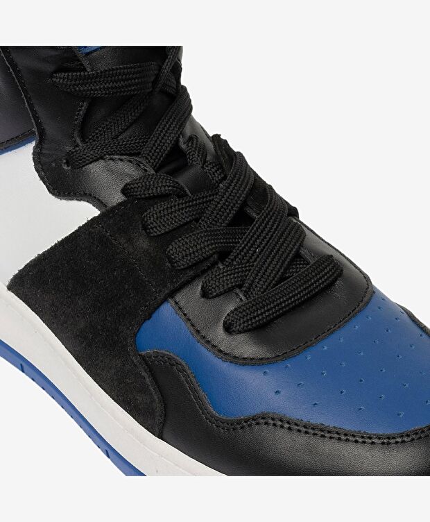 Erkek Siyah Mavi Beyaz Hakiki Deri Sneaker Bot - 4