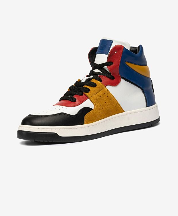 Erkek Sarı Mavi Beyaz Siyah Hakiki Deri Sneaker Bot - 2