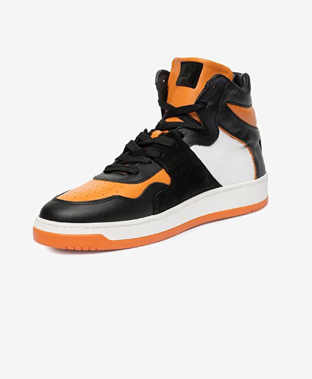 Erkek Siyah Turuncu Beyaz Hakiki Deri Sneaker Bot - 2