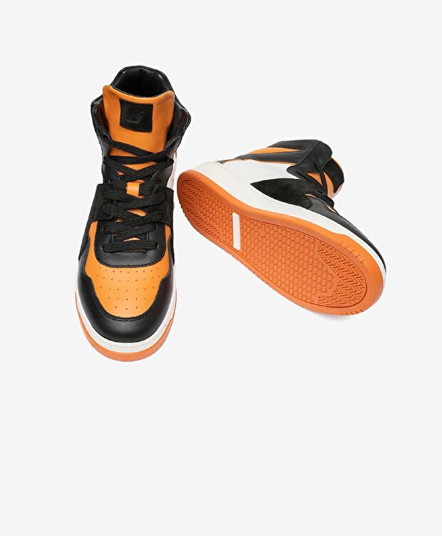 Erkek Siyah Turuncu Beyaz Hakiki Deri Sneaker Bot - 5