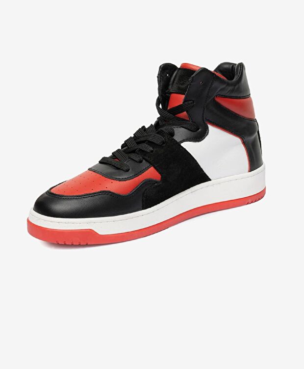 Erkek Siyah Kırmızı Beyaz Hakiki Deri Sneaker Bot - 2