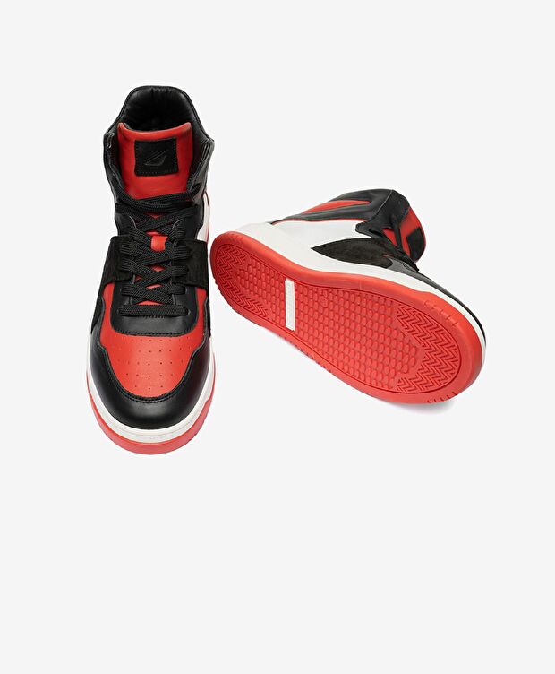 Erkek Siyah Kırmızı Beyaz Hakiki Deri Sneaker Bot - 5