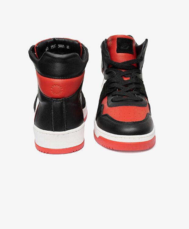 Erkek Siyah Kırmızı Beyaz Hakiki Deri Sneaker Bot - 6