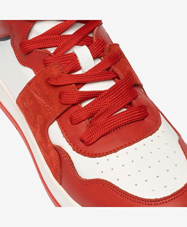 Erkek Kırmızı Beyaz Hakiki Deri Sneaker Bot - 4