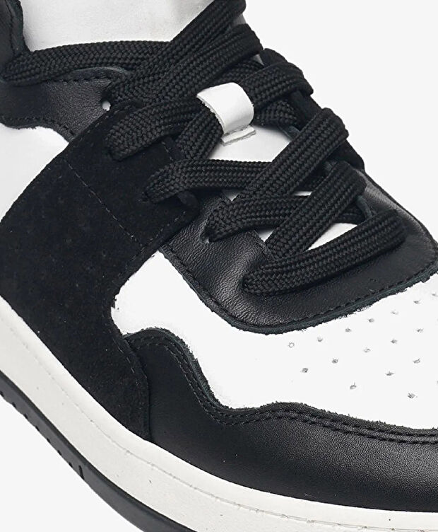 Erkek Siyah Beyaz Hakiki Deri Sneaker Bot - 4