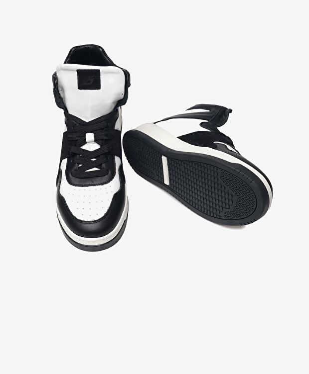 Erkek Siyah Beyaz Hakiki Deri Sneaker Bot - 5