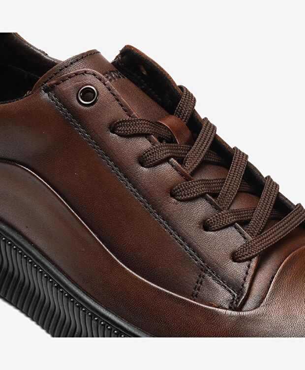 Erkek Taba Hakiki Deri Sneaker Ayakkabı - 5