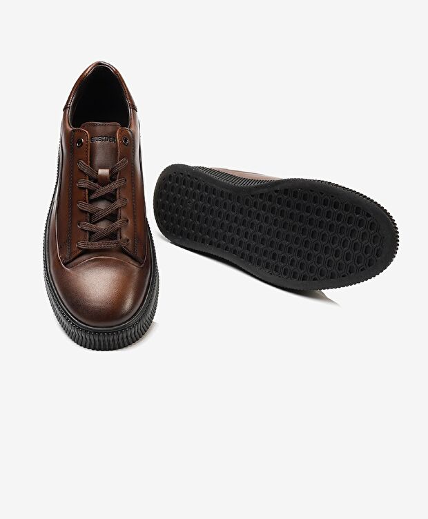Erkek Taba Hakiki Deri Sneaker Ayakkabı - 6