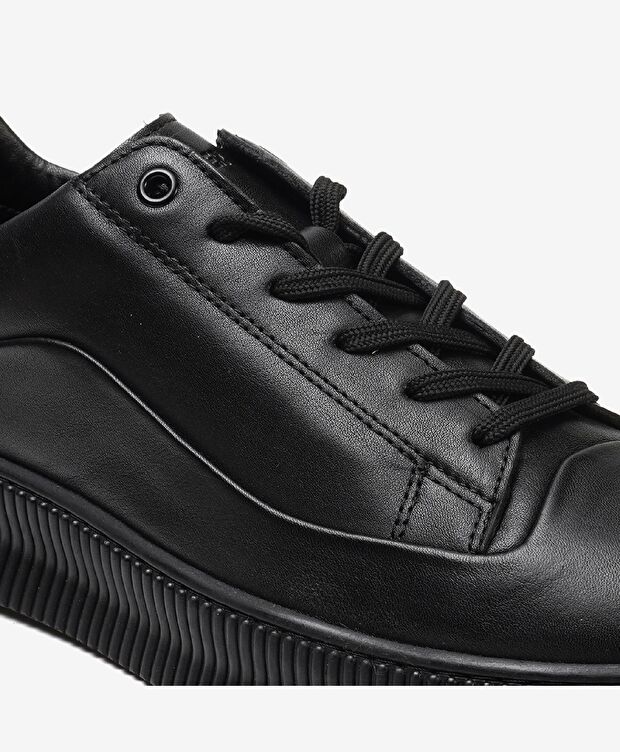 Erkek Siyah Hakiki Deri Sneaker Ayakkabı - 5