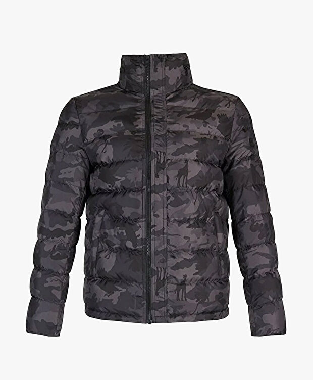 Erkek Siyah Füme Suya Dayanıklı Kaz Tüyü Kamuflaj Mont - 1