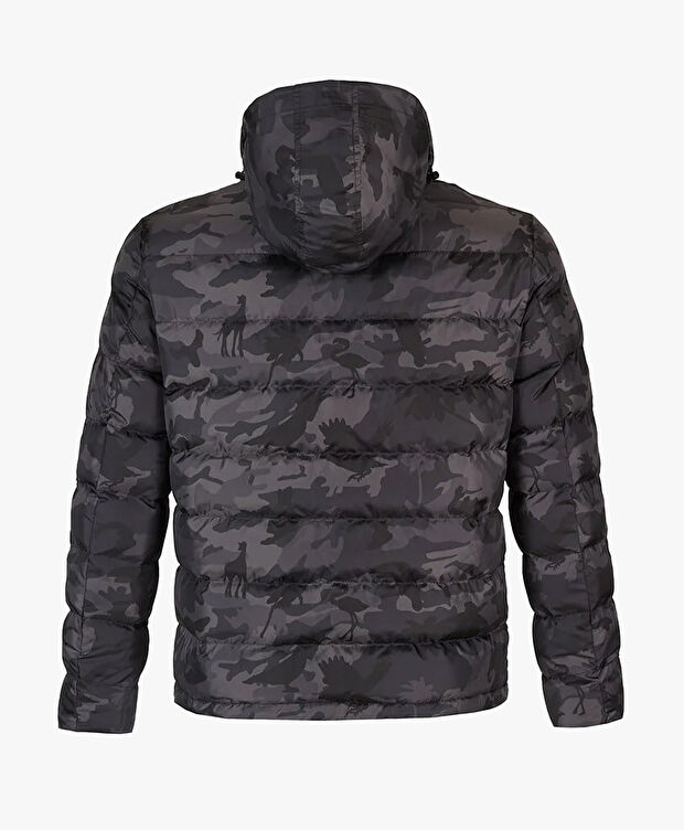 Erkek Siyah Füme Suya Dayanıklı Kaz Tüyü Kamuflaj Mont - 2