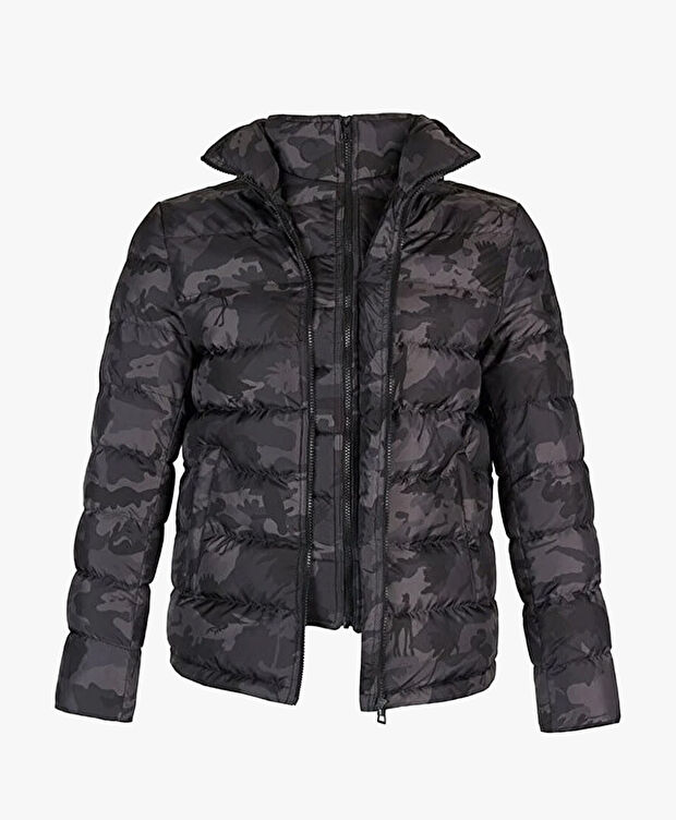 Erkek Siyah Füme Suya Dayanıklı Kaz Tüyü Kamuflaj Mont - 4