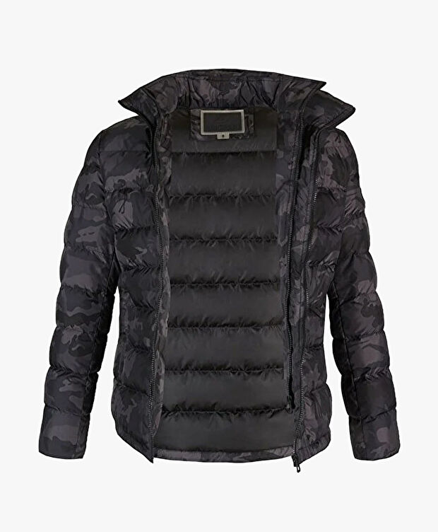 Erkek Siyah Füme Suya Dayanıklı Kaz Tüyü Kamuflaj Mont - 5