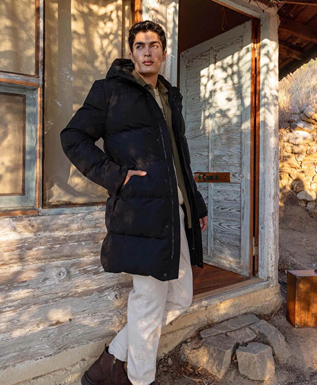 Erkek Siyah Suya Dayanıklı Kaz Tüyü Mont - 7