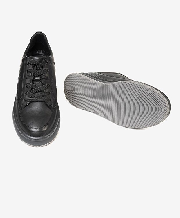 Erkek Siyah Hakiki Deri Sneaker Ayakkabı - 5