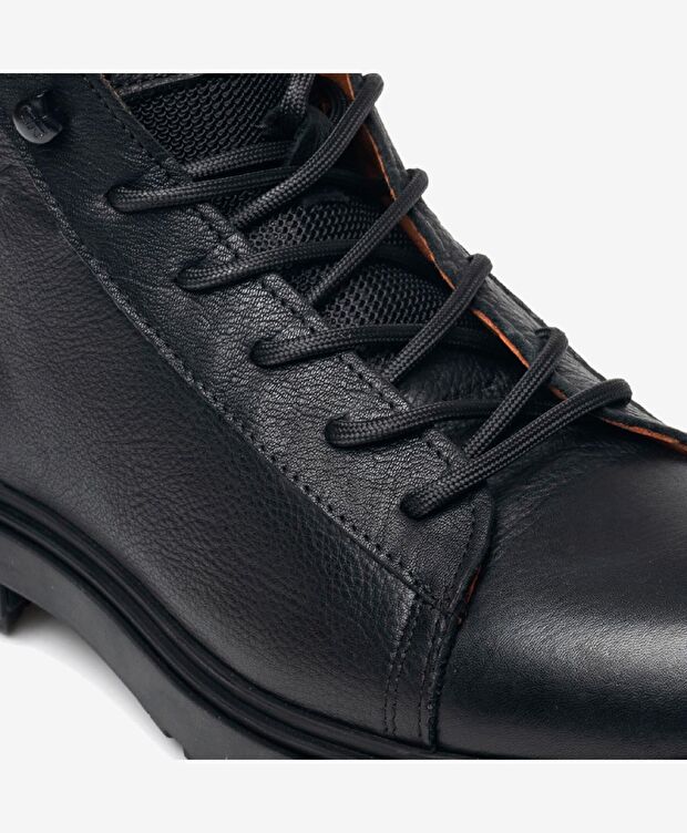 Erkek Siyah Hakiki Deri Casual Bot - 4