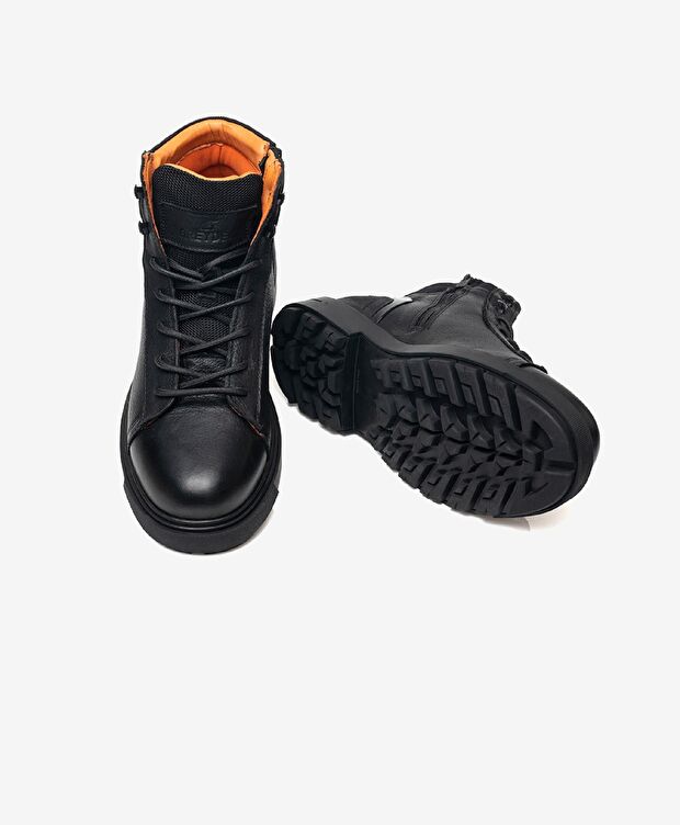 Erkek Siyah Hakiki Deri Casual Bot - 5