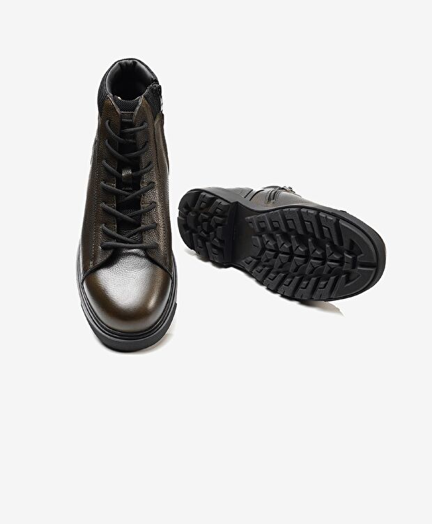 Erkek Haki Hakiki Deri Casual Bot - 6