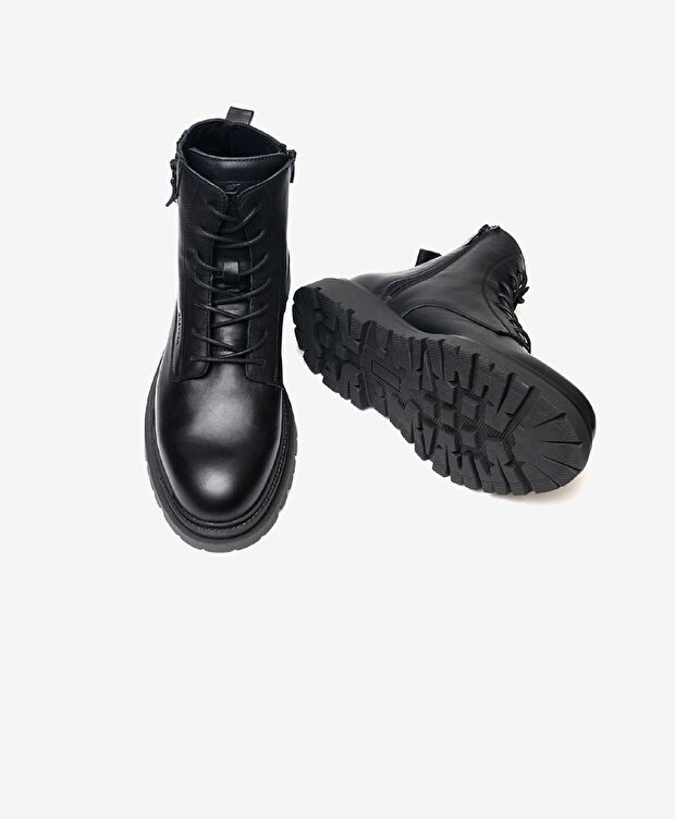 Erkek Siyah Hakiki Deri Military Bot - 5
