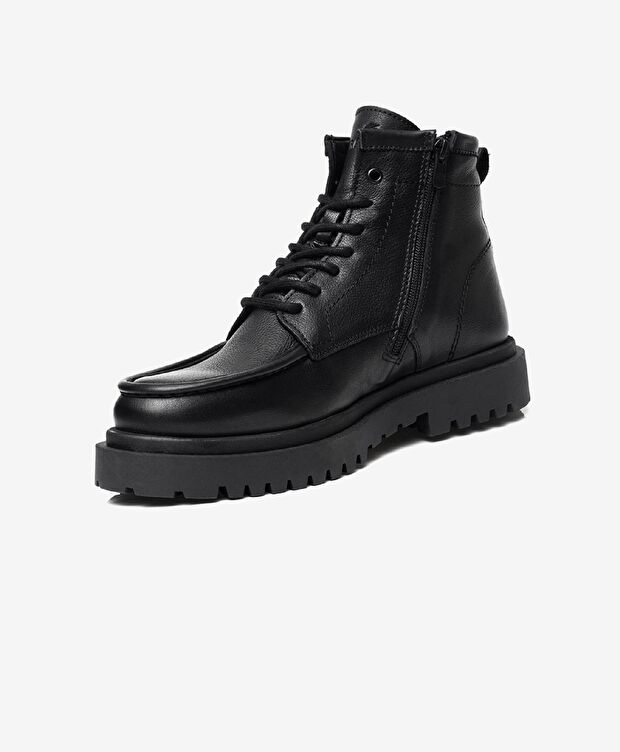 Erkek Siyah Hakiki Deri Casual Bot - 2