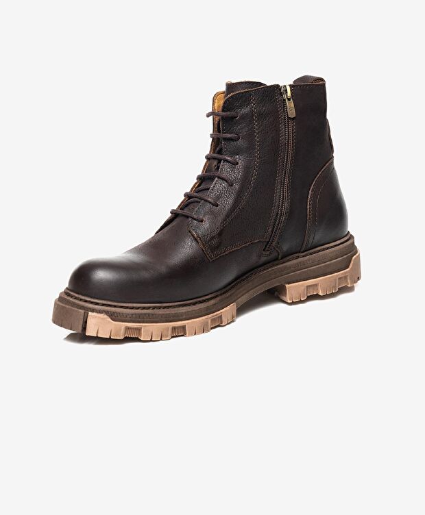 Erkek kahverengi Hakiki Deri Military Bot - 3