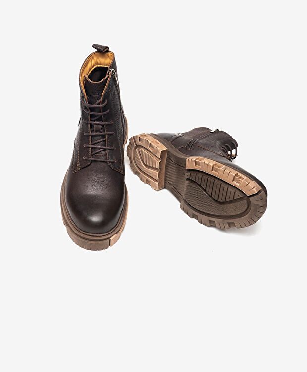 Erkek kahverengi Hakiki Deri Military Bot - 6