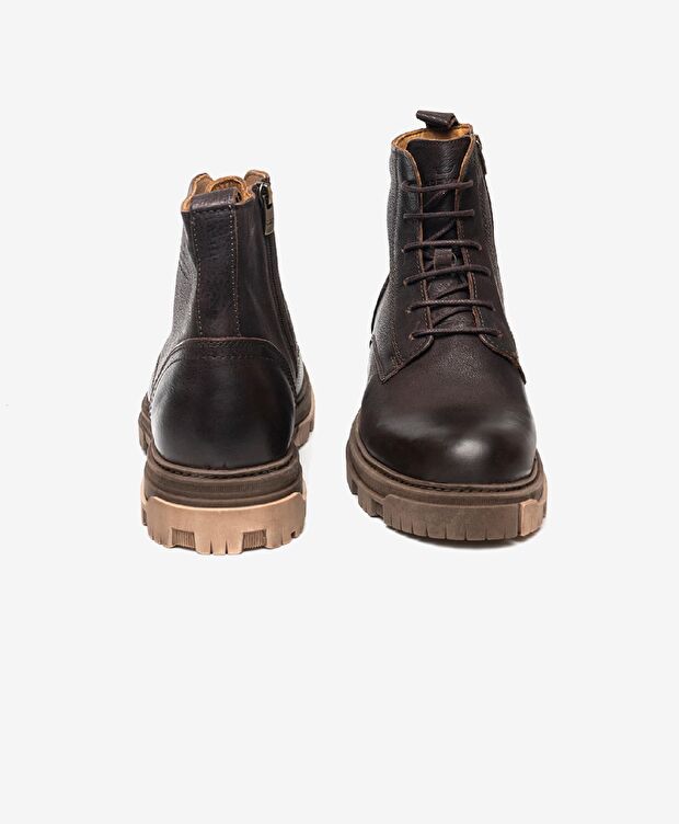 Erkek kahverengi Hakiki Deri Military Bot - 7