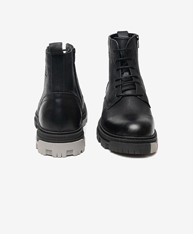 Erkek Siyah Hakiki Deri Military Bot - 6