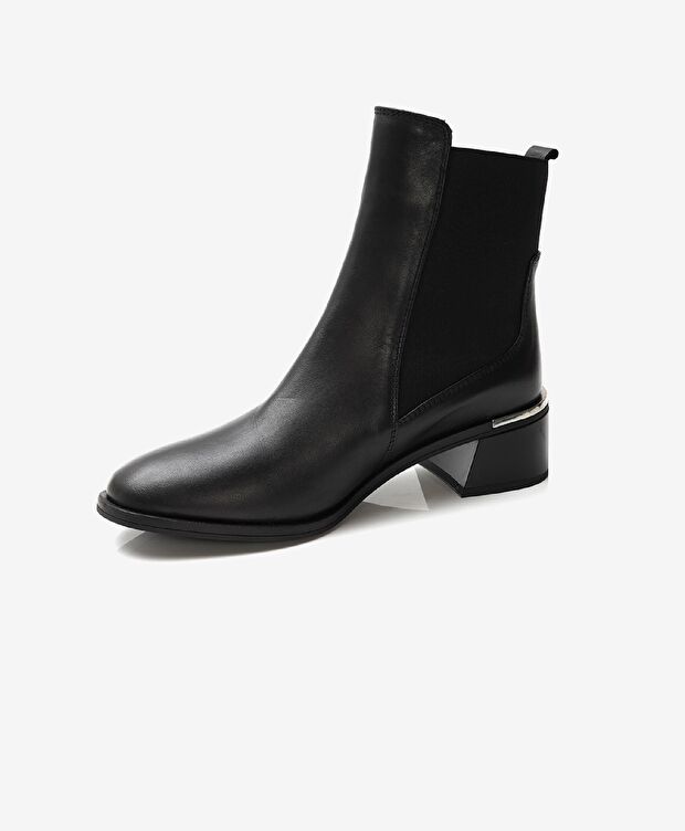 Kadın Siyah Hakiki Deri Topuklu Bot - 2