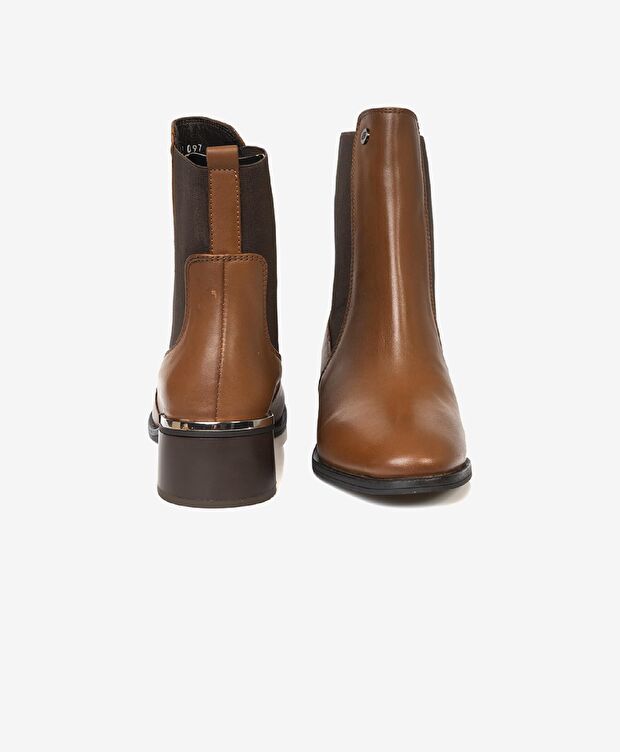 Kadın Taba Hakiki Deri Topuklu Bot - 6