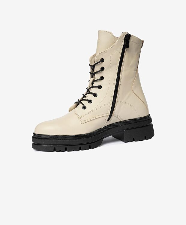 Kadın Ekru Hakiki Deri Military Bot - 2