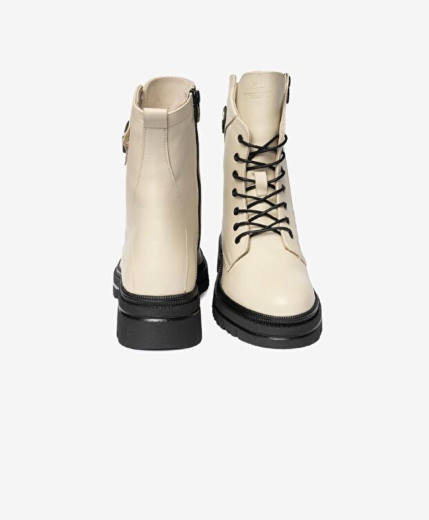 Kadın Ekru Hakiki Deri Military Bot - 6