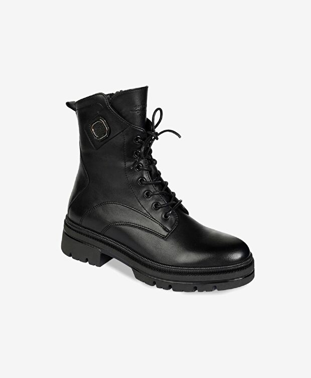 Kadın Siyah Hakiki Deri Military Bot - 2