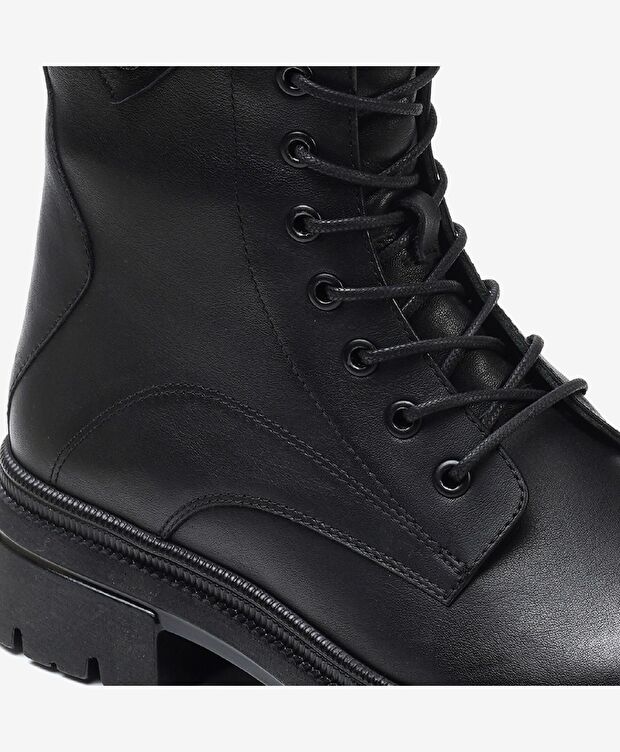 Kadın Siyah Hakiki Deri Military Bot - 5