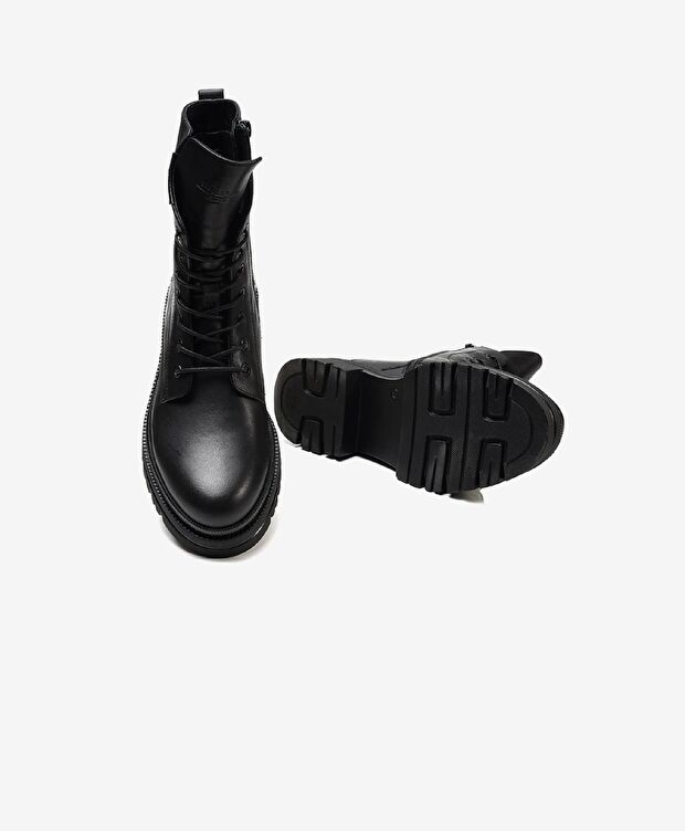 Kadın Siyah Hakiki Deri Military Bot - 6