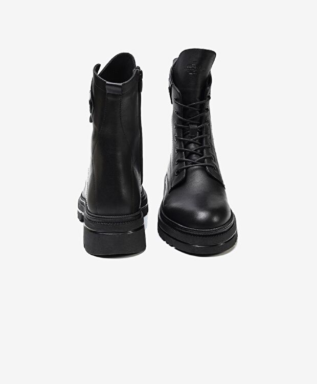 Kadın Siyah Hakiki Deri Military Bot - 7