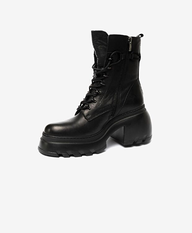 Kadın Siyah Hakiki Deri Topuklu Bot - 2